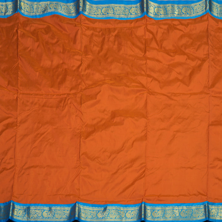 Hayagrivas Handloom Kanjivaram Nine yards silk saree in Rust orange with sea blue BBD1309L3-5