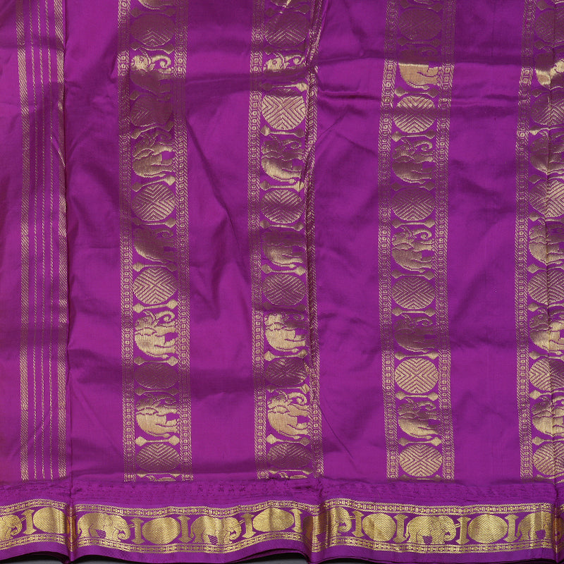 Hayagrivas Mustard Handloom Kanjivaram Ten Yards Silk Saree with Purplish Pink Border BBD1309L6-6