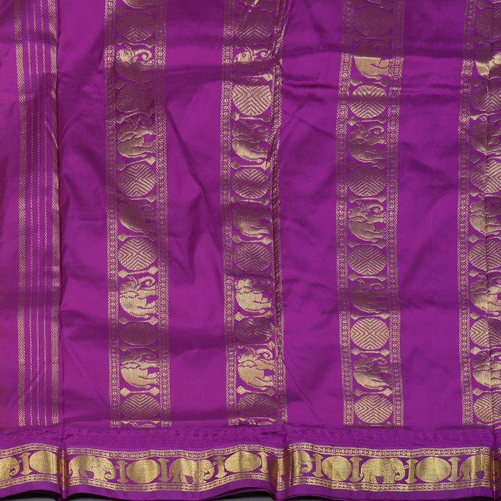 Hayagrivas Mustard Handloom Kanjivaram Ten Yards Silk Saree with Purplish Pink Border BBD1309L6-6