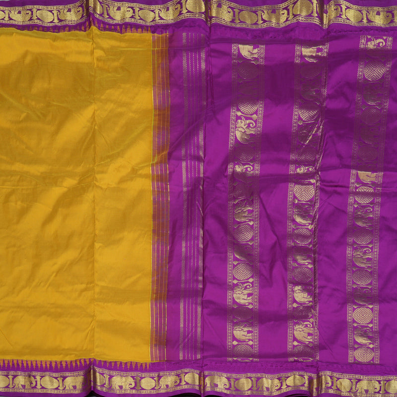 Hayagrivas Mustard Handloom Kanjivaram Ten Yards Silk Saree with Purplish Pink Border BBD1309L6-6