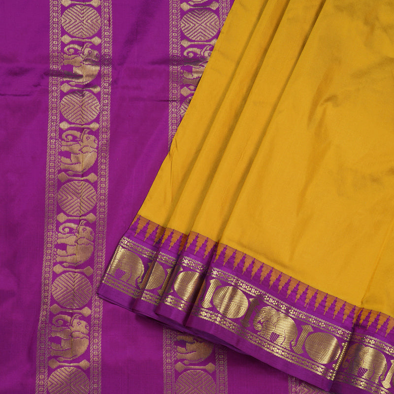 Hayagrivas Mustard Handloom Kanjivaram Ten Yards Silk Saree with Purplish Pink Border BBD1309L6-6