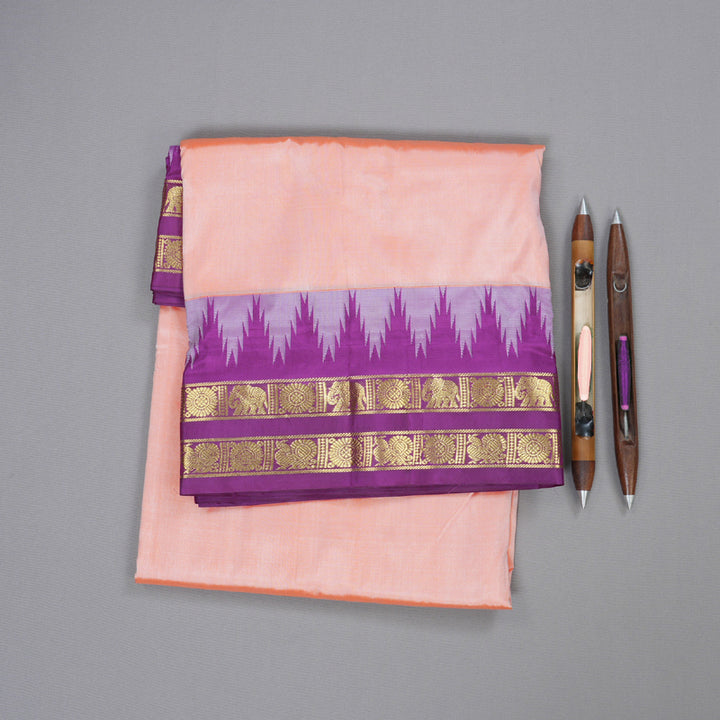 Hayagrivas Peach Pink Handloom Kanjivaram Ten Yards Silk Saree with Magenta Pink Border BBD1309L7-3