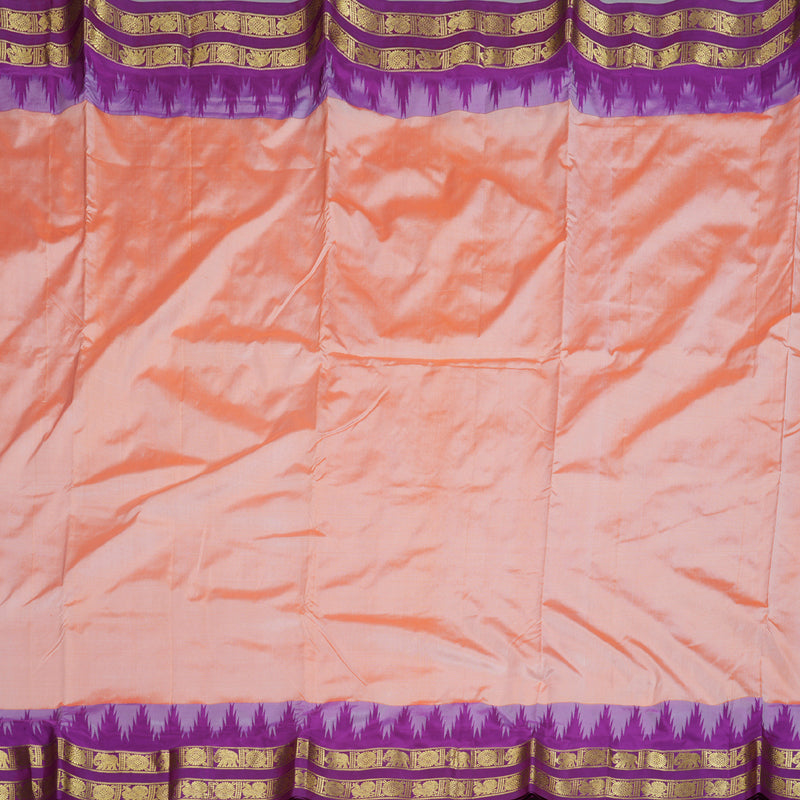 Hayagrivas Peach Pink Handloom Kanjivaram Ten Yards Silk Saree with Magenta Pink Border BBD1309L7-3