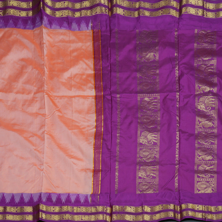 Hayagrivas Peach Pink Handloom Kanjivaram Ten Yards Silk Saree with Magenta Pink Border BBD1309L7-3