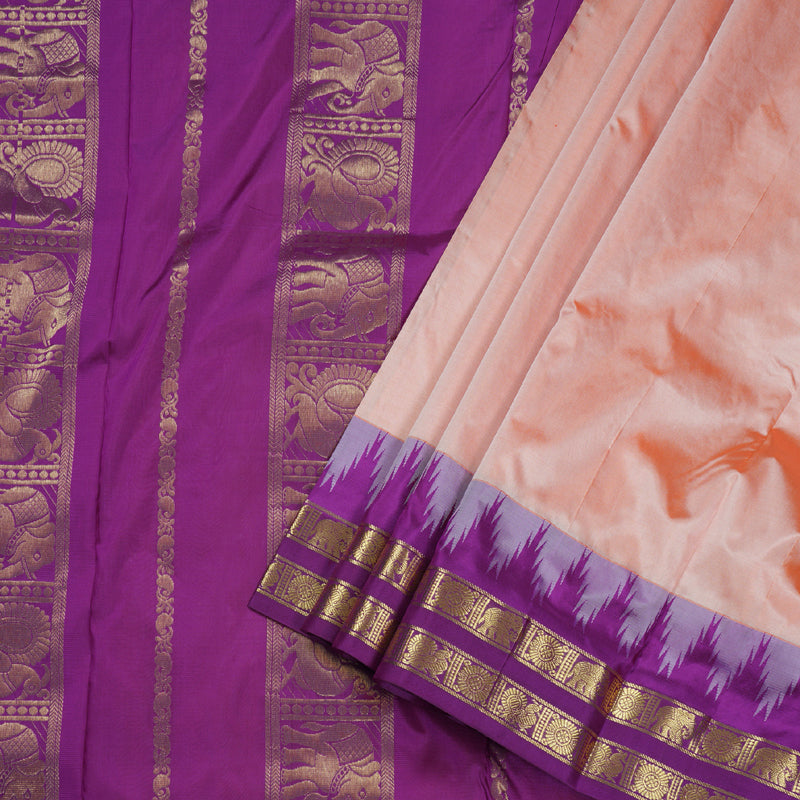 Hayagrivas Peach Pink Handloom Kanjivaram Ten Yards Silk Saree with Magenta Pink Border BBD1309L7-3