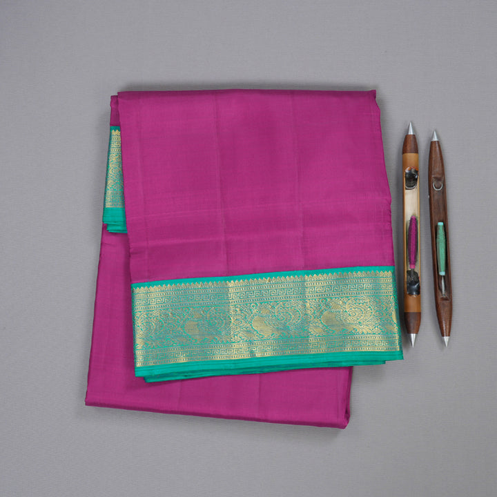 Hayagrivas Pink Handloom Kanjivaram Ten Yards Silk Saree with Teal Green Border BBD1313L8-1