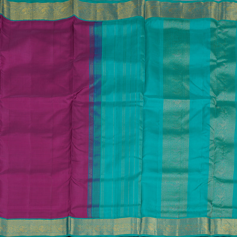 Hayagrivas Pink Handloom Kanjivaram Ten Yards Silk Saree with Teal Green Border BBD1313L8-1