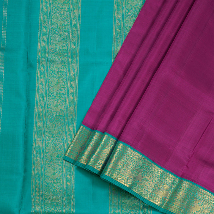 Hayagrivas Pink Handloom Kanjivaram Ten Yards Silk Saree with Teal Green Border BBD1313L8-1