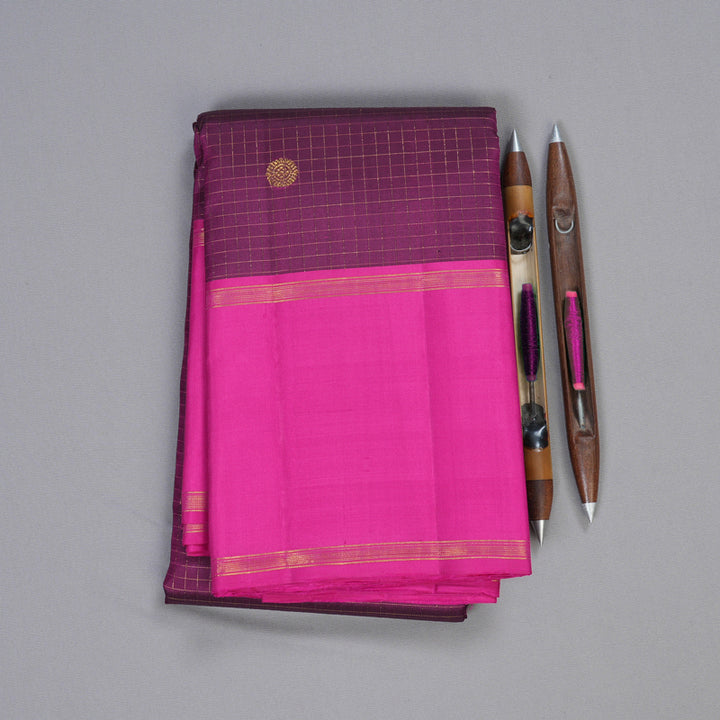 Hayagrivas Dark Purple Handloom Kanjivaram Silk Saree with Pink Border BBD1314L5-2