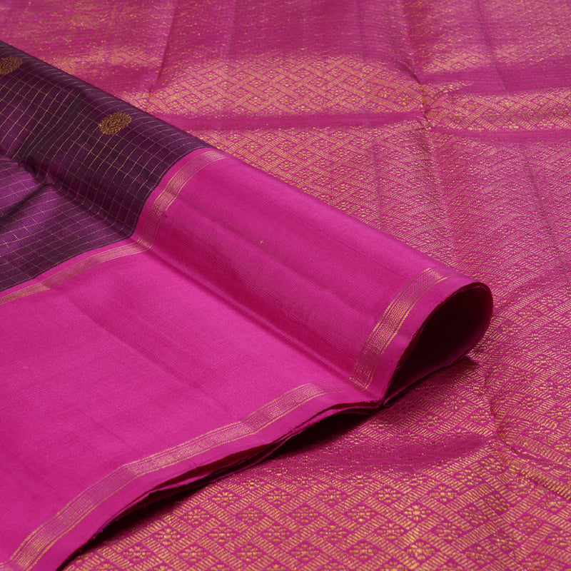 Hayagrivas Dark Purple Handloom Kanjivaram Silk Saree with Pink Border BBD1314L5-2