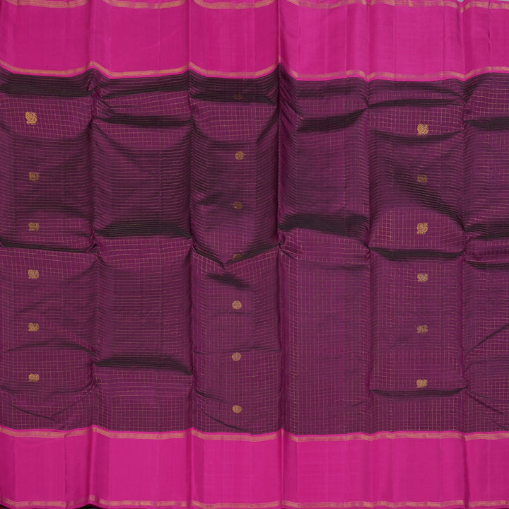 Hayagrivas Dark Purple Handloom Kanjivaram Silk Saree with Pink Border BBD1314L5-2