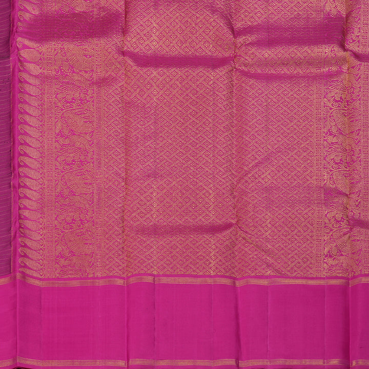 Hayagrivas Dark Purple Handloom Kanjivaram Silk Saree with Pink Border BBD1314L5-2