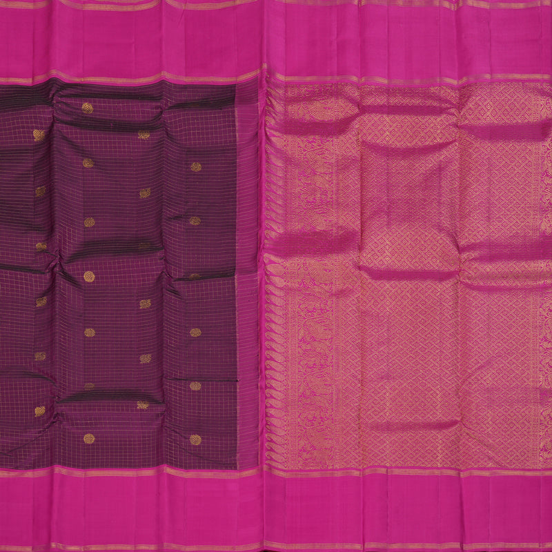 Hayagrivas Dark Purple Handloom Kanjivaram Silk Saree with Pink Border BBD1314L5-2