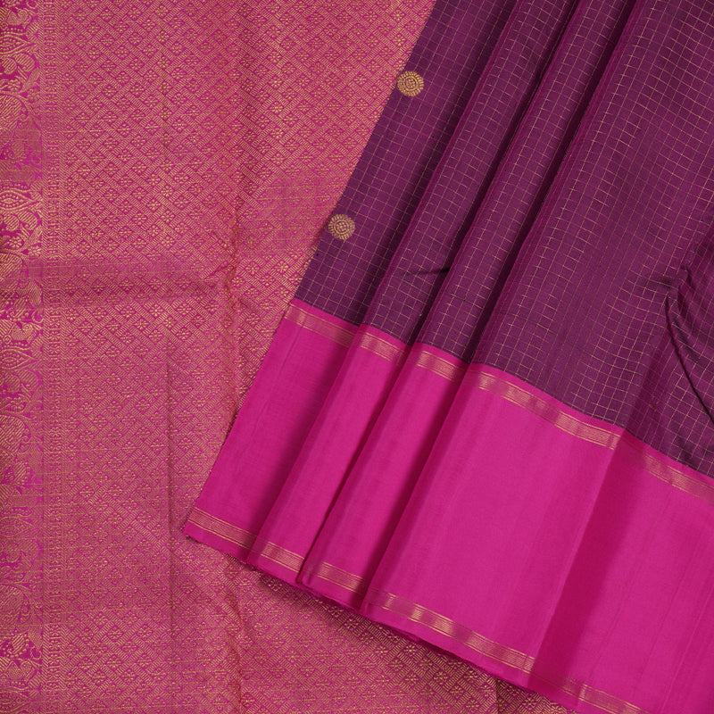 Hayagrivas Dark Purple Handloom Kanjivaram Silk Saree with Pink Border BBD1314L5-2