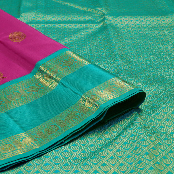 Hayagrivas Pink Handloom Kanjivaram Silk Saree with Teal Green Border BBD1314L8-1