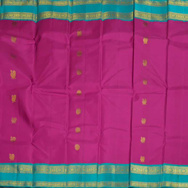 Hayagrivas Pink Handloom Kanjivaram Silk Saree with Teal Green Border BBD1314L8-1