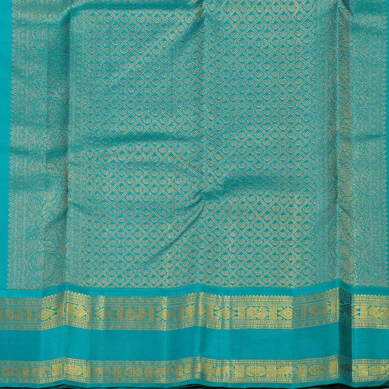 Hayagrivas Pink Handloom Kanjivaram Silk Saree with Teal Green Border BBD1314L8-1