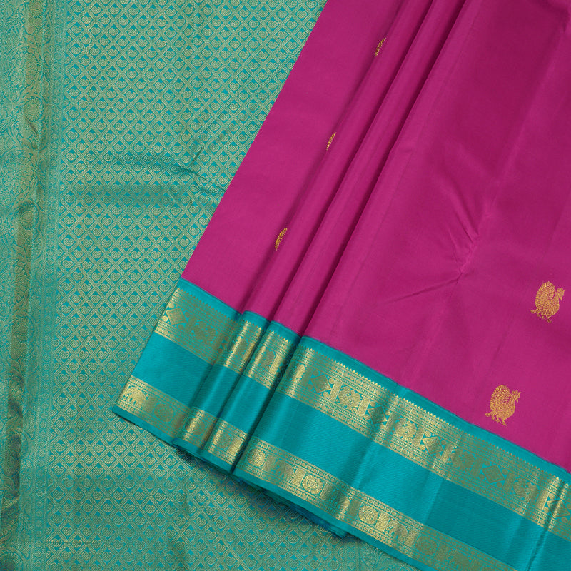 Hayagrivas Pink Handloom Kanjivaram Silk Saree with Teal Green Border BBD1314L8-1