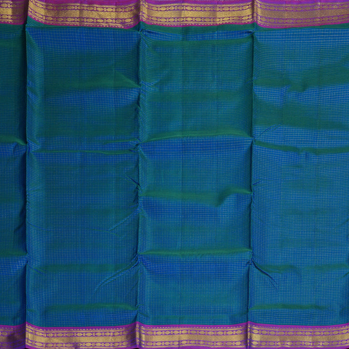 Hayagrivas Peacock Blue Handloom Kanjivaram Ten Yards Silk Saree with Purple Border BBD1315L3-2