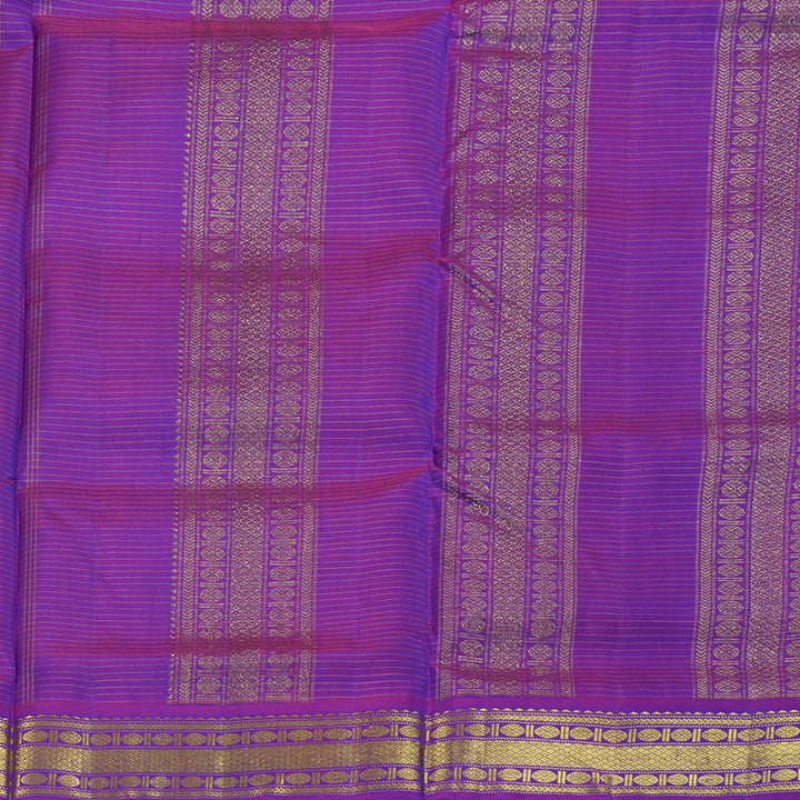 Hayagrivas Peacock Blue Handloom Kanjivaram Ten Yards Silk Saree with Purple Border BBD1315L3-2