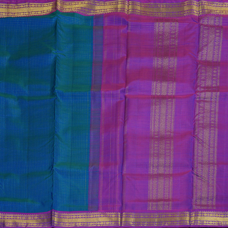 Hayagrivas Peacock Blue Handloom Kanjivaram Ten Yards Silk Saree with Purple Border BBD1315L3-2