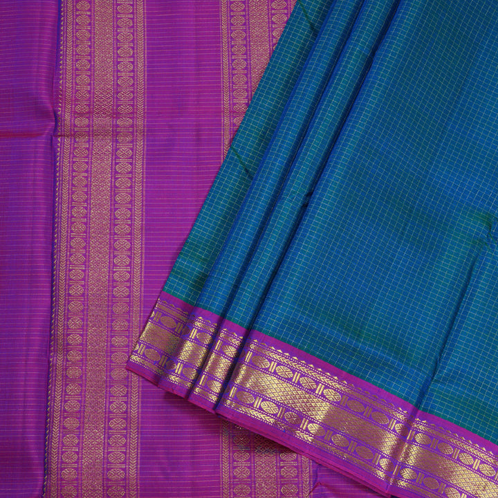 Hayagrivas Peacock Blue Handloom Kanjivaram Ten Yards Silk Saree with Purple Border BBD1315L3-2