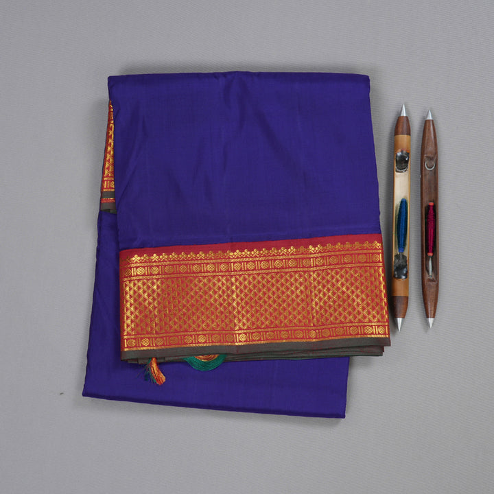 Hayagrivas Blue Handloom Kanjivaram Ten Yards Silk Saree with Maroon Border BBD1315L7-1