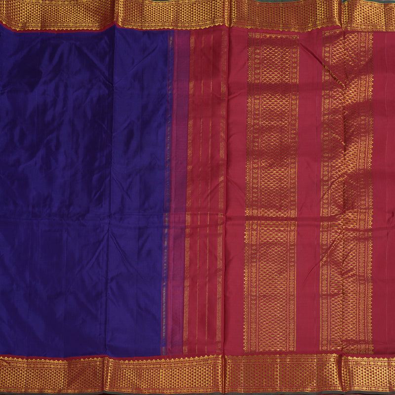 Hayagrivas Blue Handloom Kanjivaram Ten Yards Silk Saree with Maroon Border BBD1315L7-1