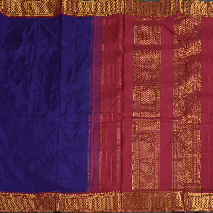 Hayagrivas Blue Handloom Kanjivaram Ten Yards Silk Saree with Maroon Border BBD1315L7-1