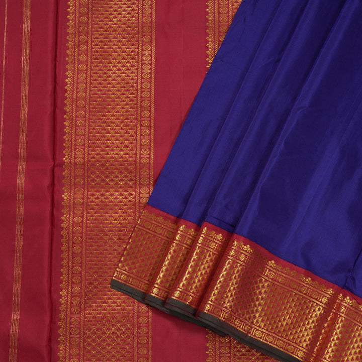 Hayagrivas Blue Handloom Kanjivaram Ten Yards Silk Saree with Maroon Border BBD1315L7-1