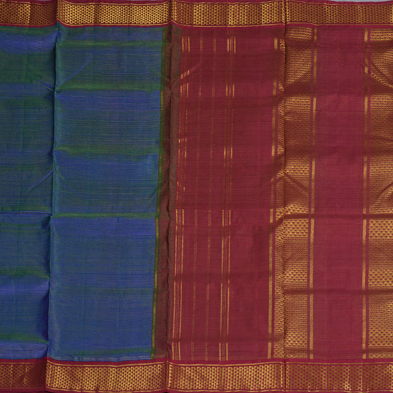 Hayagrivas Peacock Blue Handloom Kanjivaram Ten Yards Silk Saree with Maroon Border BBD1315L8-1