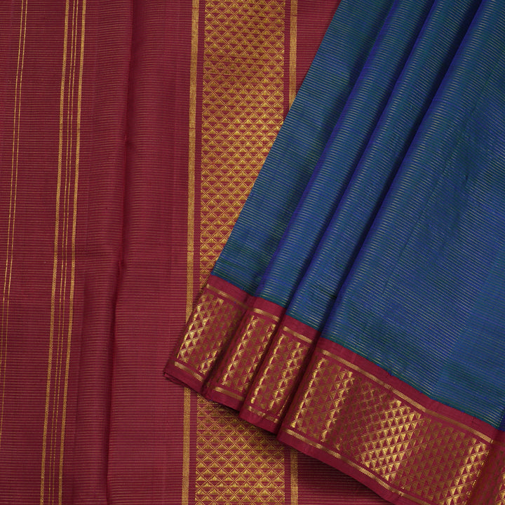 Hayagrivas Peacock Blue Handloom Kanjivaram Ten Yards Silk Saree with Maroon Border BBD1315L8-1