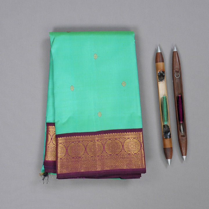 Hayagrivas Sea Green Handloom Kanjivaram Silk Saree with Dark Purple Border BBD1316L3-2