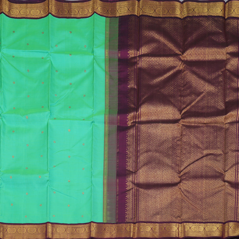 Hayagrivas Sea Green Handloom Kanjivaram Silk Saree with Dark Purple Border BBD1316L3-2