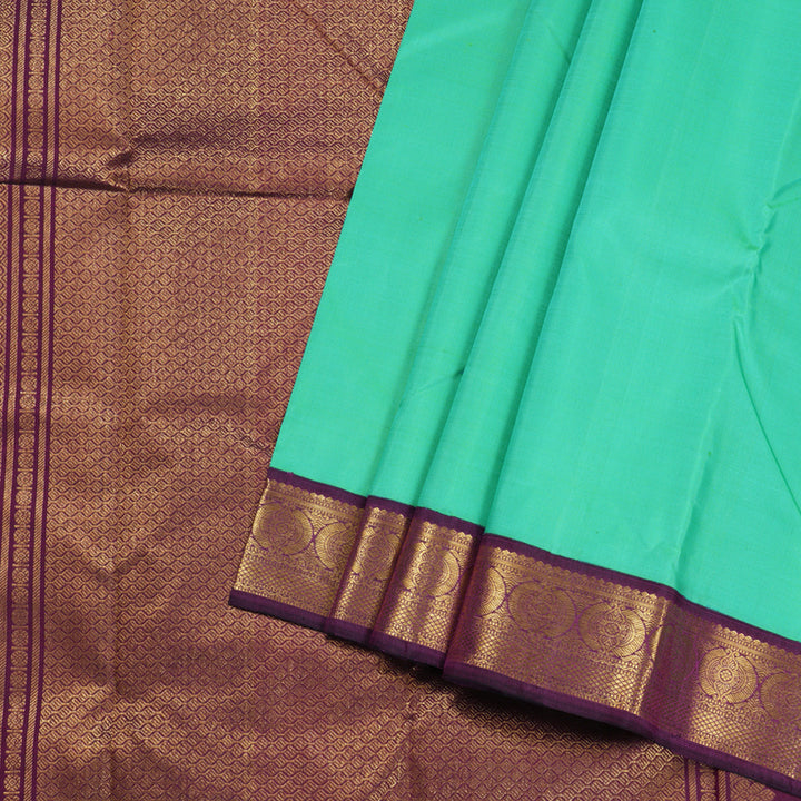 Hayagrivas Sea Green Handloom Kanjivaram Silk Saree with Dark Purple Border BBD1316L3-2