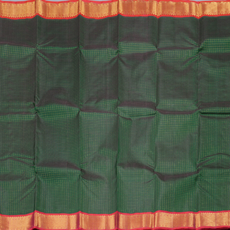Hayagrivas Bottle Green Handloom Kanjivaram Silk Saree with Reddish Pink Border BBD1316L7-1