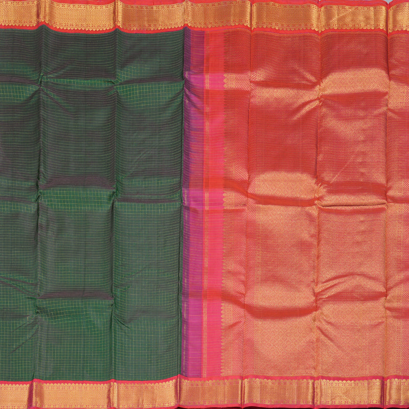 Hayagrivas Bottle Green Handloom Kanjivaram Silk Saree with Reddish Pink Border BBD1316L7-1