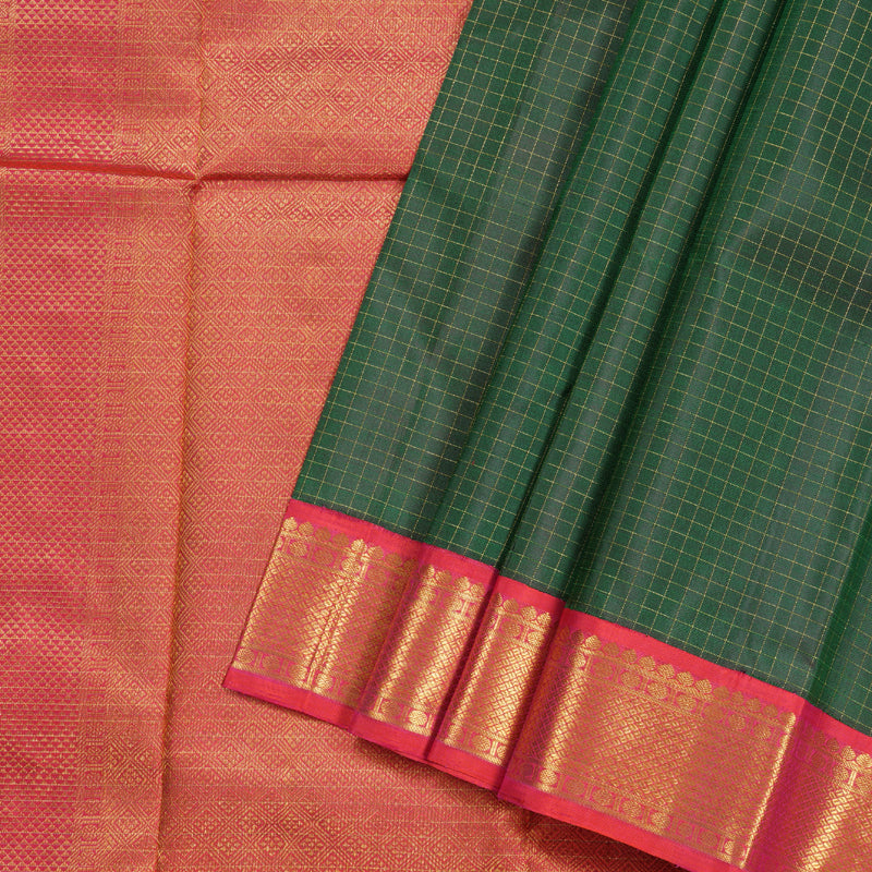 Hayagrivas Bottle Green Handloom Kanjivaram Silk Saree with Reddish Pink Border BBD1316L7-1