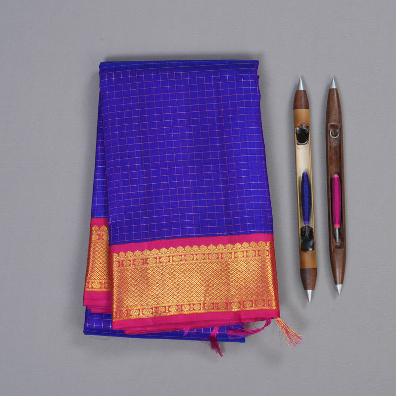 Hayagrivas Blue Handloom Kanjivaram Silk Saree with Pink Border BBD1316L7-2