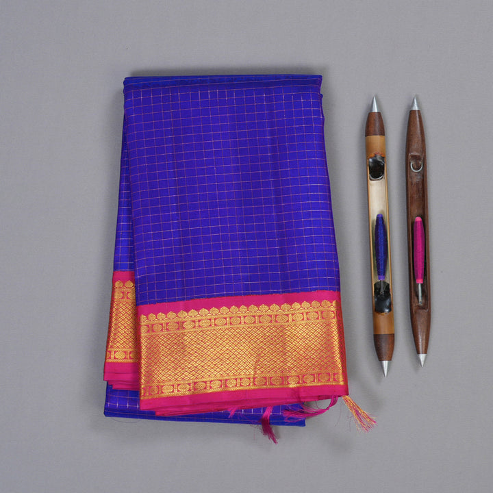Hayagrivas Blue Handloom Kanjivaram Silk Saree with Pink Border BBD1316L7-2