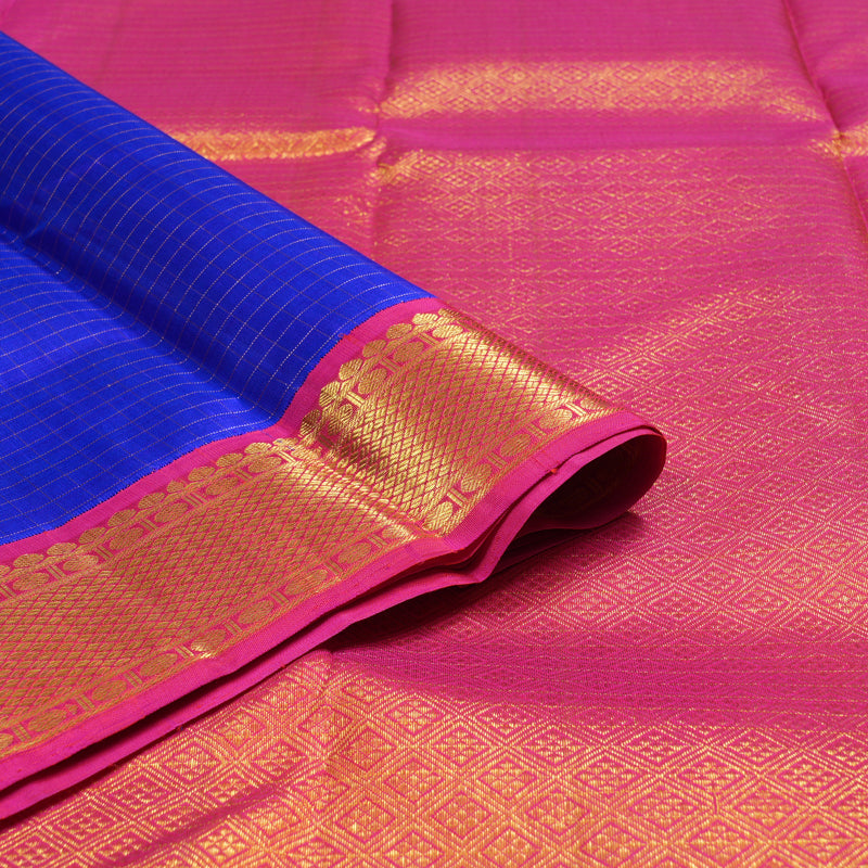 Hayagrivas Blue Handloom Kanjivaram Silk Saree with Pink Border BBD1316L7-2