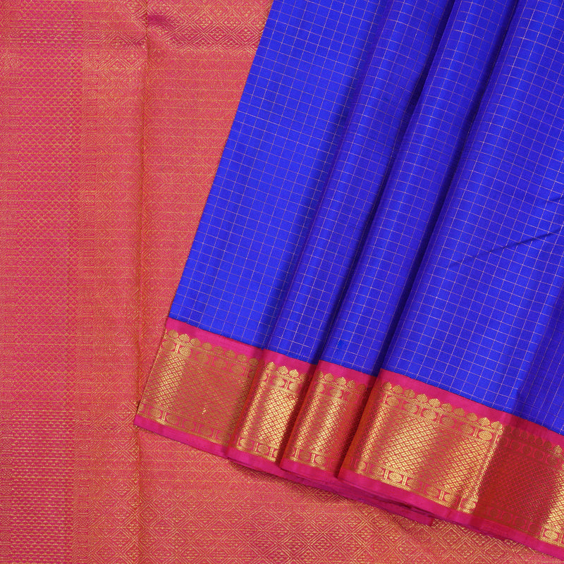 Hayagrivas Blue Handloom Kanjivaram Silk Saree with Pink Border BBD1316L7-2