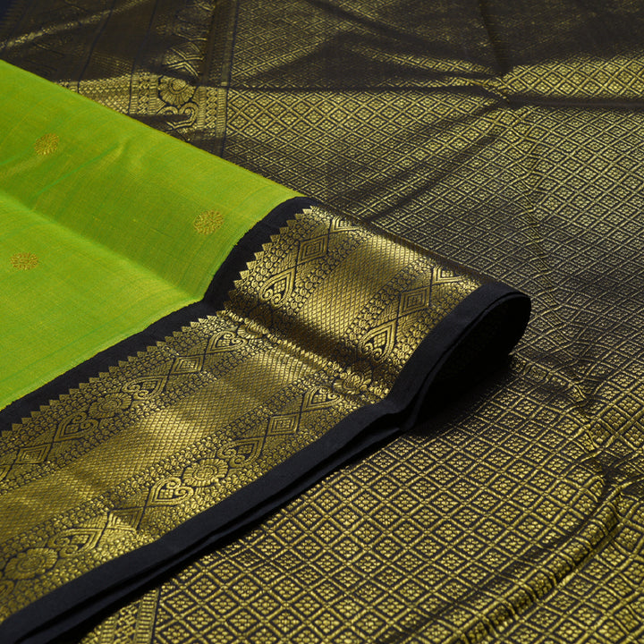 Hayagrivas Fluorescent Green Handloom Kanjivaram Silk Saree with Black Border BBD1316L9-3
