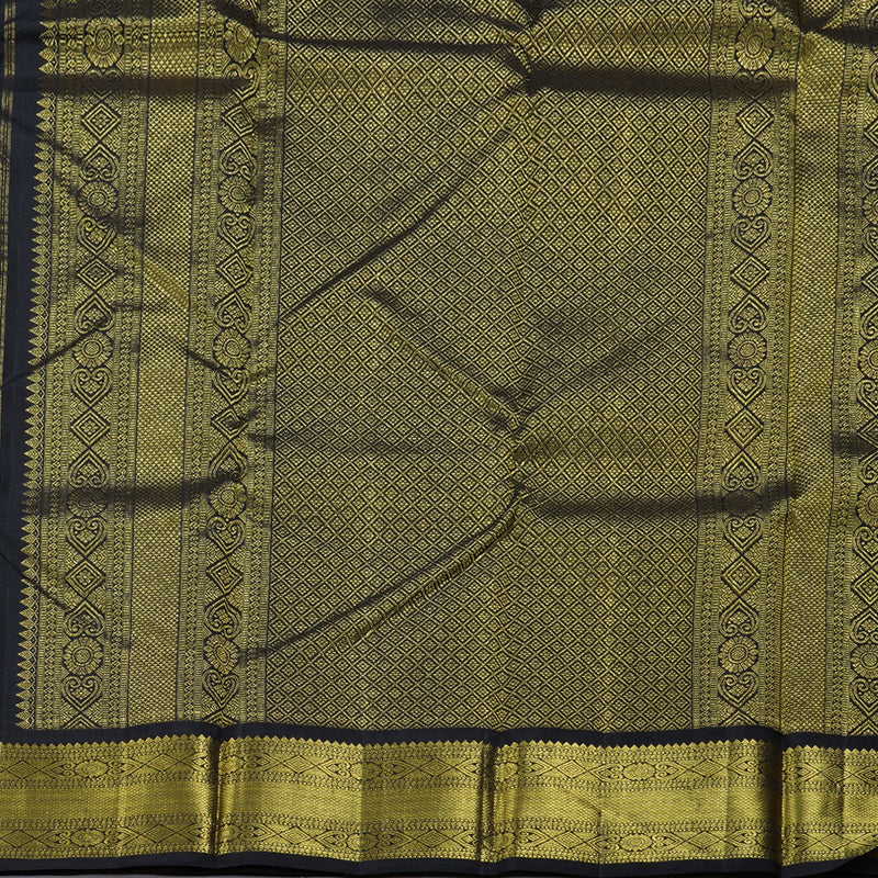 Hayagrivas Fluorescent Green Handloom Kanjivaram Silk Saree with Black Border BBD1316L9-3