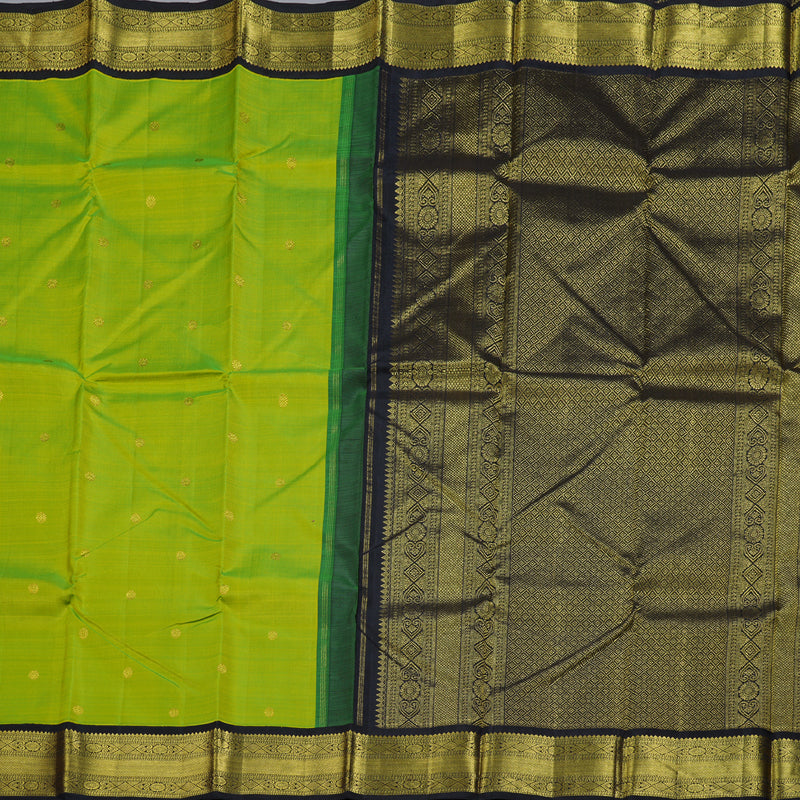 Hayagrivas Fluorescent Green Handloom Kanjivaram Silk Saree with Black Border BBD1316L9-3