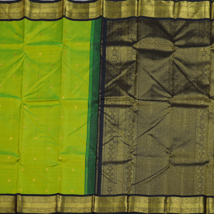 Hayagrivas Fluorescent Green Handloom Kanjivaram Silk Saree with Black Border BBD1316L9-3