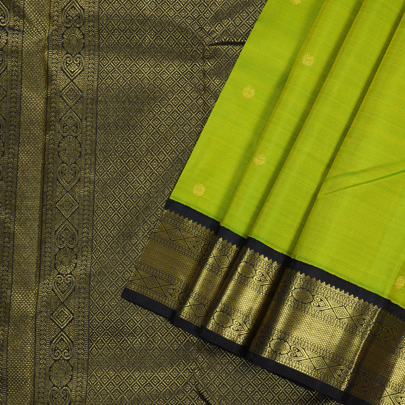 Hayagrivas Fluorescent Green Handloom Kanjivaram Silk Saree with Black Border BBD1316L9-3