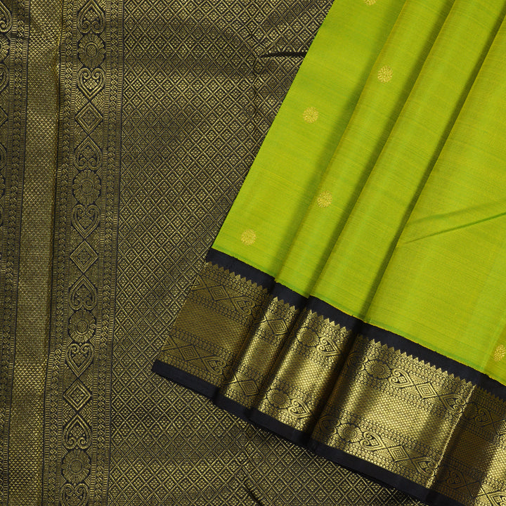 Hayagrivas Fluorescent Green Handloom Kanjivaram Silk Saree with Black Border BBD1316L9-3