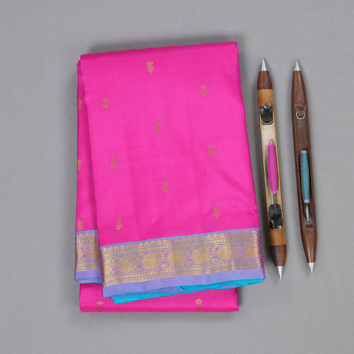 Hayagrivas Pink Handloom Kanjivaram Silk Saree with Lilac Color Border BBD1320L1-3