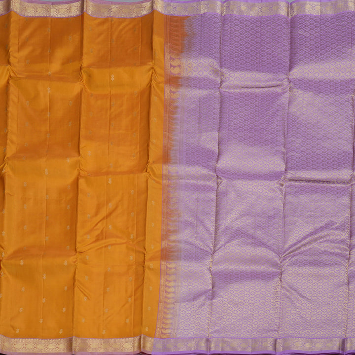 Hayagrivas Mustard Handloom Kanjivaram Silk Saree with Lavender Border BBD1320L1-8